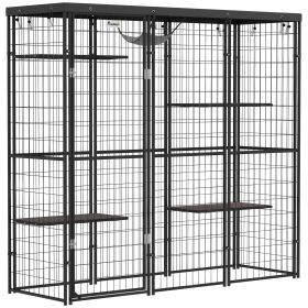 Weld Wire Catio Outdoor Indoor with Waterproof Cover, 4 Jumping Platforms, Hammock, for 1-3 Kittens, 69" x 22" x 62"