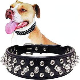 Adjustable Microfiber Leather Spiked Studded Dog Collar with a Squeak Ball Gift for Small Medium Large Pets Like Cats/Pit Bull/Bulldog/Pugs/Husky (Color: BLACK, size: M(12"-15" / 30.5cm-38cm))